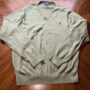 Polo Ralph Lauren Sweater Mens L Pima Cotton V-Neck Pullover Long Sleeve Olive
